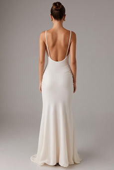 Sheath Ivory Spaghetti Straps Evening Dress
