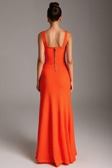 Orange Deep V-Neck Sheath Evening Dress