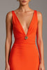 Load image into Gallery viewer, Orange Deep V-Neck Sheath Evening Dress