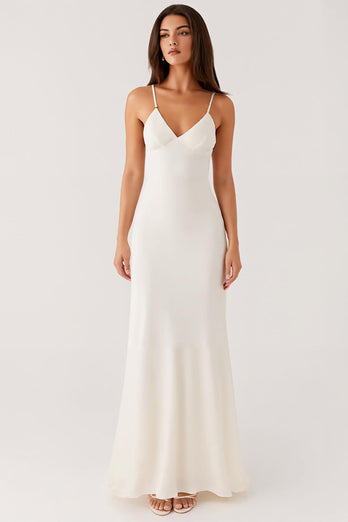 Ivory Spaghetti Straps Sheath Evening Dress