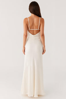 Ivory Spaghetti Straps Sheath Evening Dress