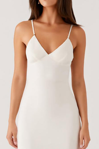 Ivory Spaghetti Straps Sheath Evening Dress