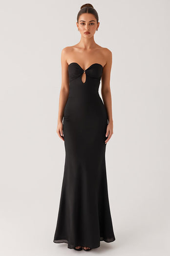 Strapless Mermaid Cut Out Black Tie Dress
