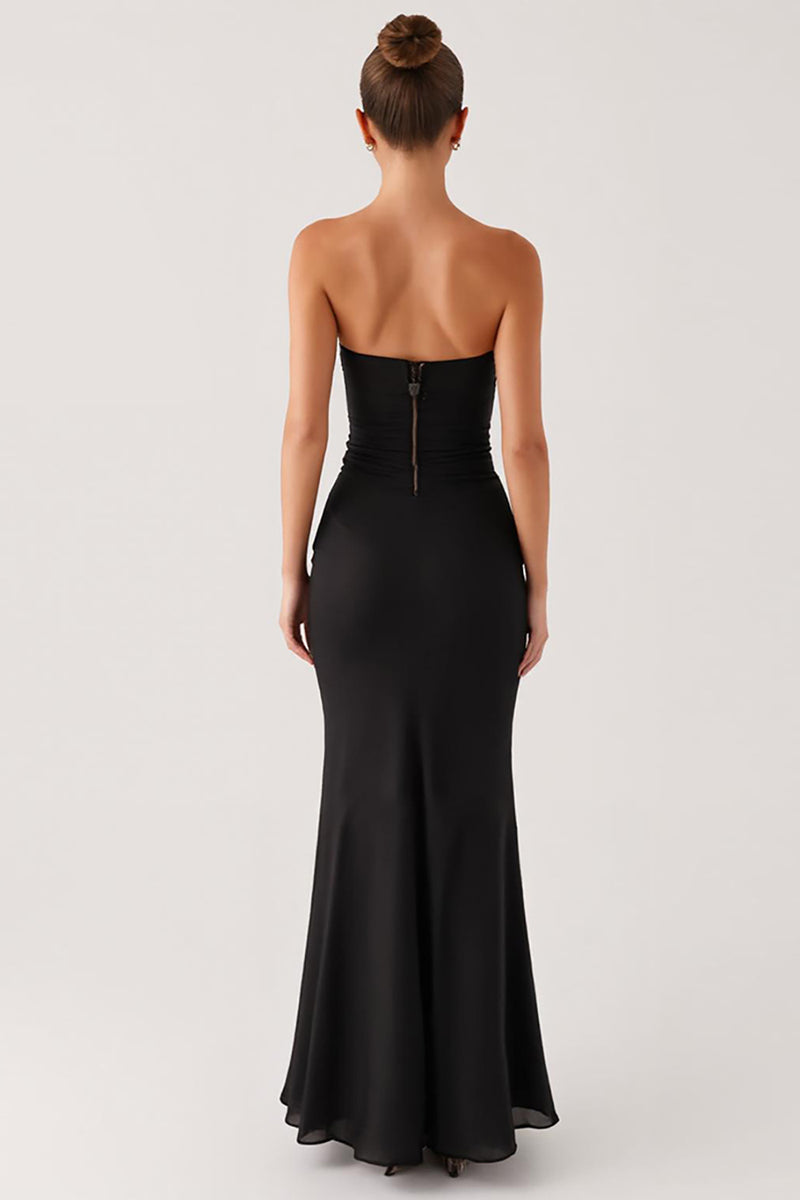 Load image into Gallery viewer, Strapless Mermaid Cut Out Black Tie Dress