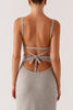 Load image into Gallery viewer, Grey Spaghetti Straps Lace Up Back Sheath Formal Dress