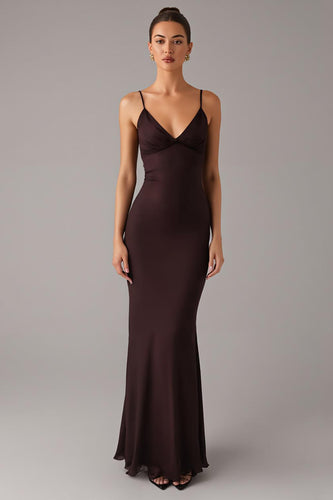 Brown Sheath Spaghetti Straps Formal Dress