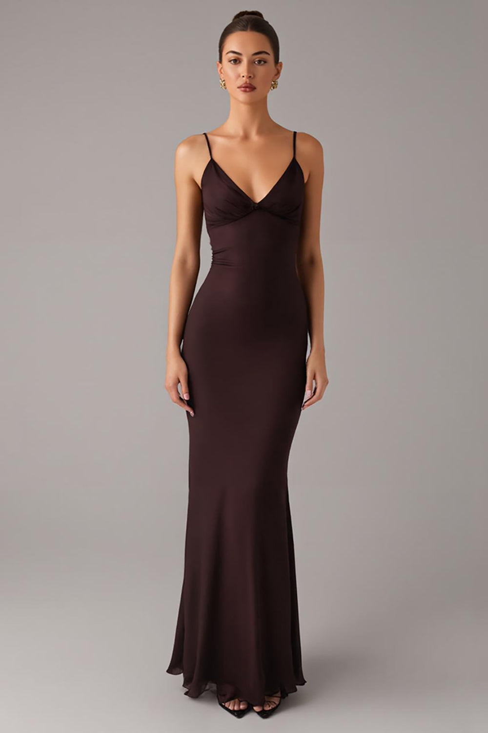 Brown Sheath Spaghetti Straps Formal Dress