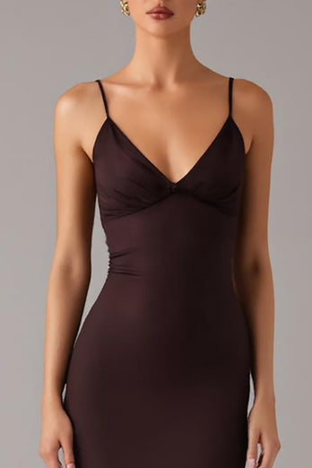 Brown Sheath Spaghetti Straps Formal Dress