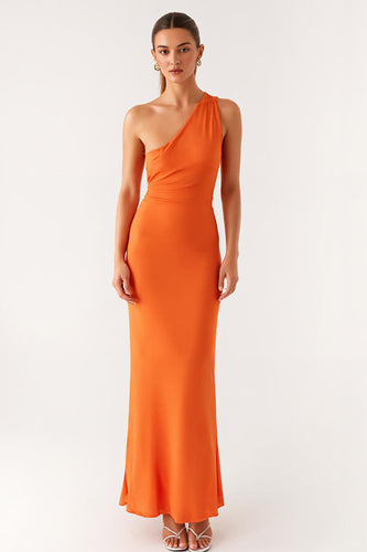 One Shoulder Orange Sheath Formal Dress