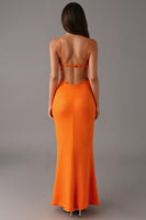 Load image into Gallery viewer, Orange Spaghetti Straps Sheath Formal Dress