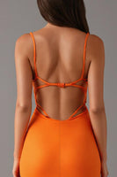 Load image into Gallery viewer, Orange Spaghetti Straps Sheath Formal Dress