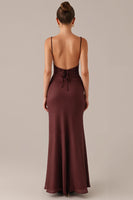 Load image into Gallery viewer, Plum Spaghetti Straps Sheath Formal Dress