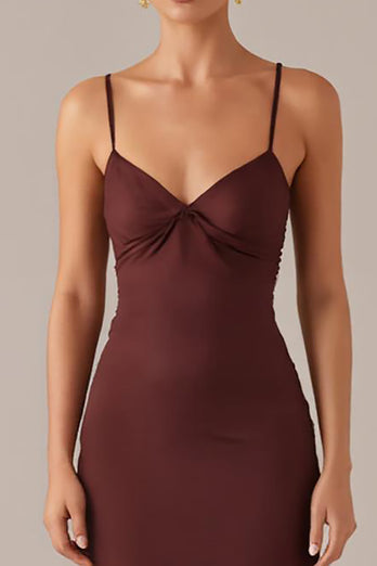 Plum Spaghetti Straps Sheath Formal Dress