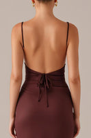 Load image into Gallery viewer, Plum Spaghetti Straps Sheath Formal Dress