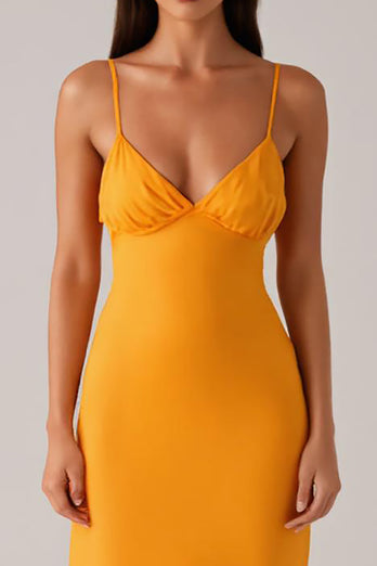 Yellow Spaghetti Straps Sheath Formal Dress