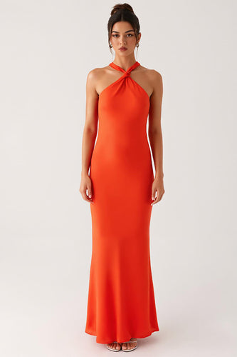 Halter Orange Sheath Formal Dress