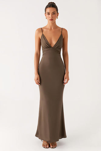 Sheath Grey Spaghetti Straps Formal Dress