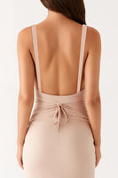 Load image into Gallery viewer, Apricot Deep V-Neck Sheath Ruched Formal Dress