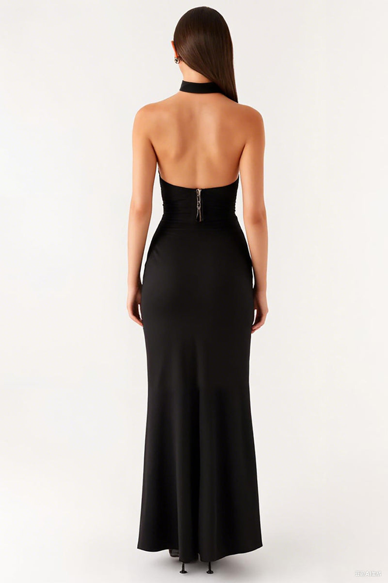 Load image into Gallery viewer, Halter Mermaid Black Tie Dress