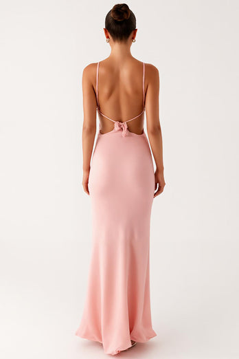 Pink Sheath Spaghetti Straps Chiffon Formal Dress