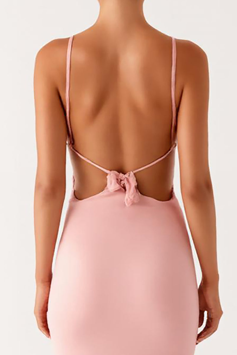 Load image into Gallery viewer, Pink Sheath Spaghetti Straps Chiffon Formal Dress