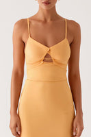 Load image into Gallery viewer, Yellow Cut Out Spaghetti Straps Sheath Formal Dress