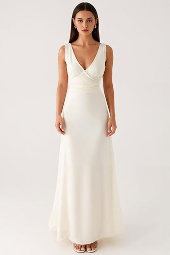 Ivory V-Neck Backless Sheath Formal Dress