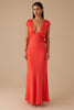 Load image into Gallery viewer, Orange V-Neck Chiffon Sheath Formal Dress
