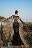 Load image into Gallery viewer, Black Mermaid Evening Dress With Sparkly Sequin Cape Sleeves