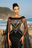 Load image into Gallery viewer, Black Mermaid Evening Dress With Sparkly Sequin Cape Sleeves