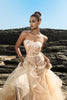 Load image into Gallery viewer, Strapless Mermaid Champagne Sequin Evening Dress with Ruffles