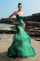 Load image into Gallery viewer, Strapless Mermaid Champagne Sequin Evening Dress with Ruffles