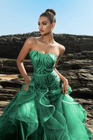 Load image into Gallery viewer, Strapless Mermaid Champagne Sequin Evening Dress with Ruffles