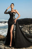 Load image into Gallery viewer, Black Sequin Mermaid One-Shoulder Evening Dress with Slit