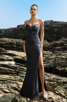Load image into Gallery viewer, Shimmering Strapless Black Mermaid Evening Dress with Sequins