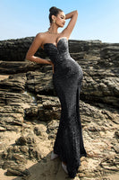 Load image into Gallery viewer, Shimmering Strapless Black Mermaid Evening Dress with Sequins