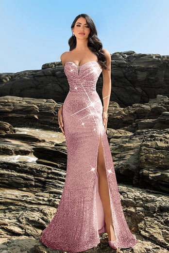 Shimmering Strapless Black Mermaid Evening Dress with Sequins