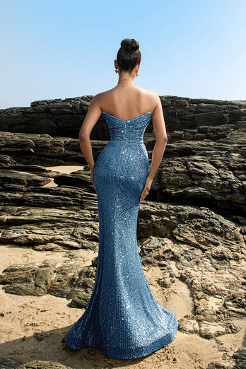 Shimmering Strapless Black Mermaid Evening Dress with Sequins