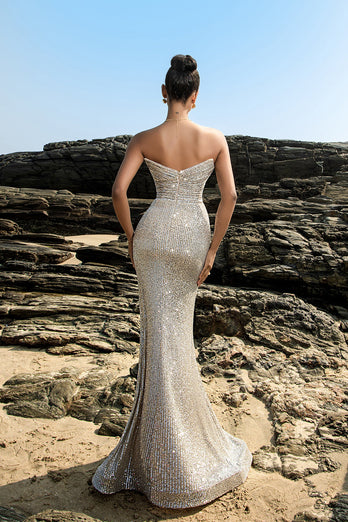 Shimmering Strapless Black Mermaid Evening Dress with Sequins
