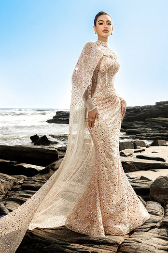 Champagne Off The Shoulder Mermaid Corset Evening Dress