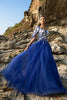 Load image into Gallery viewer, Royal Blue A Line Appliqued Tulle Evening Dress