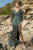 Load image into Gallery viewer, Sparkly Green Mermaid Evening Dress with 3/4 Sleeves