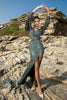 Load image into Gallery viewer, Sparkly Green Mermaid Evening Dress with 3/4 Sleeves