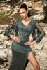 Load image into Gallery viewer, Sparkly Green Mermaid Evening Dress with 3/4 Sleeves