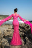 Load image into Gallery viewer, Fuchsia Sequin Mermaid Evening Dress with Cape Sleeves