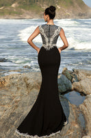 Load image into Gallery viewer, Black Mermaid Evening Dress with Detachable Cape