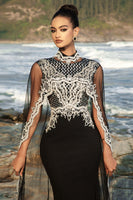 Load image into Gallery viewer, Black Mermaid Evening Dress with Detachable Cape