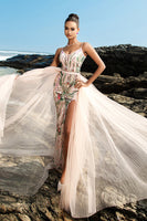 Load image into Gallery viewer, Sparkly Blush Sequin Mermaid Evening Dress With Streamer