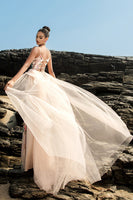 Load image into Gallery viewer, Sparkly Blush Sequin Mermaid Evening Dress With Streamer