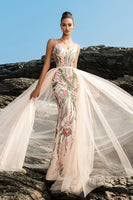 Load image into Gallery viewer, Sparkly Blush Sequin Mermaid Evening Dress With Streamer
